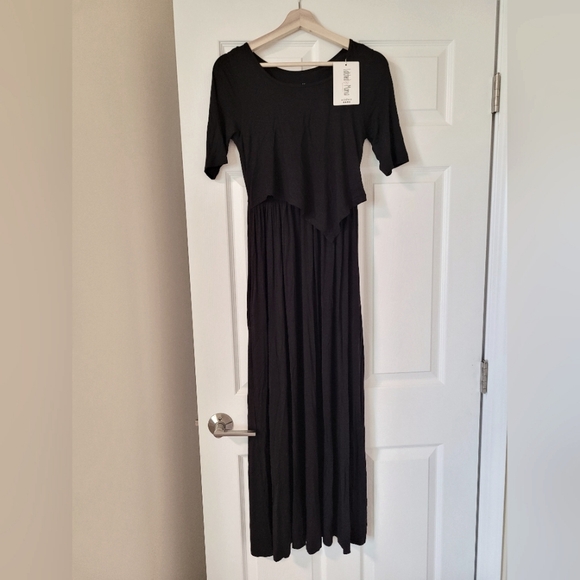 NWT Latched Mama Front Knot Nursing Maxi Dress Black XS - Picture 4 of 5